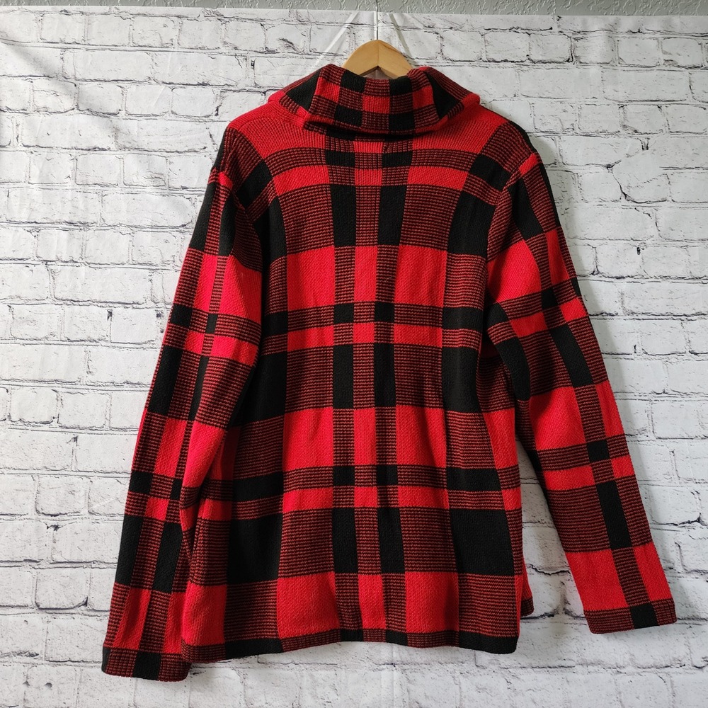 Chaps Mens Red Black Buffalo Plaid Shawl Collar Button Front Knit Cardigan L - Picture 6 of 11